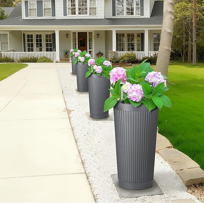 FENCY 2Pack 24IN Self Watering Planter for Indoor Plants, Plastic Large Planter for Outdoor Plants, Water Level Indicator& Spacious Reservoir Flower Planter Decorative(Grey)