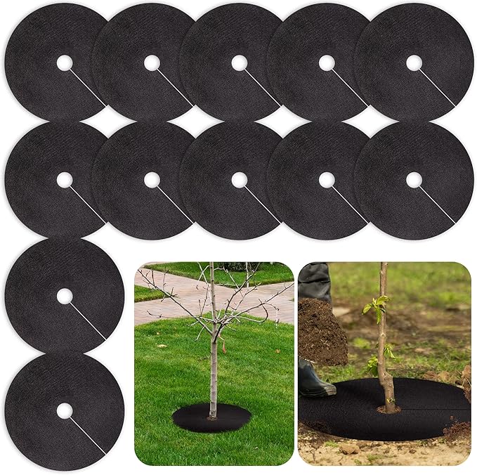 Pack 12 Non-Woven Tree Mulch Ring, 20.47 Inch Weed Barrier mat,Degradable Tree Mulch Used to inhibit Weed Growth and Landscape Weed Control Plant Root Protection