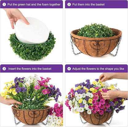 Artificial Faux Hanging Flowers Plants Baskets for Outdoors Spring Decor, Fake Silk Morning Glory in Planter UV Resistant Realistic Outdoor Flowers for Outside Porch Patio Balcony Garden Yard Home