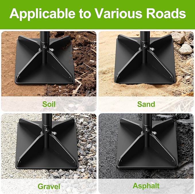 Heavy Duty Steel Tamper with Upgraded Bolts & Reinforced Base, 48" Handle with Comfortable Rubber Grip, 8×8" Plate, Easy to Assemble Hand Tamper for Soil, Gravel, Asphalt & Lawn