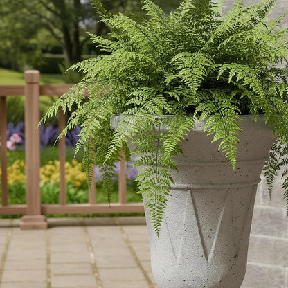 23.6" Tall Plastic Urn Planters for Outdoor Plants with Drainage Holes & Trophy Design, Set of 2 Heavy-Duty Classic Indoor Large Flower Pots, Outdoor Planters for Porch/Home/Garden, Grey