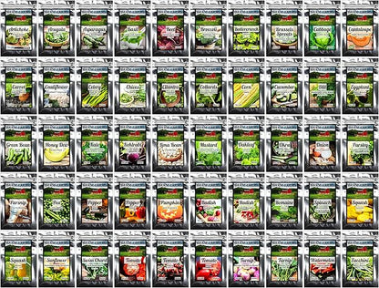 Survival Seed Vault: 50 Varieties, 50,000+ Non-GMO Heirloom Seeds - 5+ Year Supply in Secure Bucket + Growing Guide by B&KM Farms