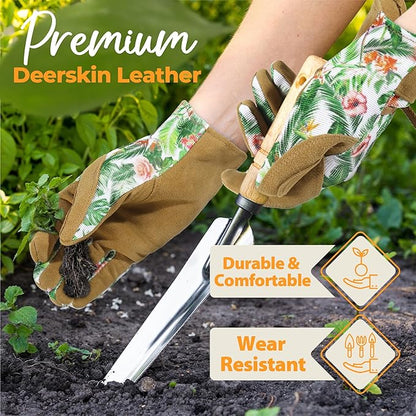 HANDLANDY Gardening Gloves for Women, Breathable Ladies Leather Garden Yard Gloves Best Gift for Gardeners