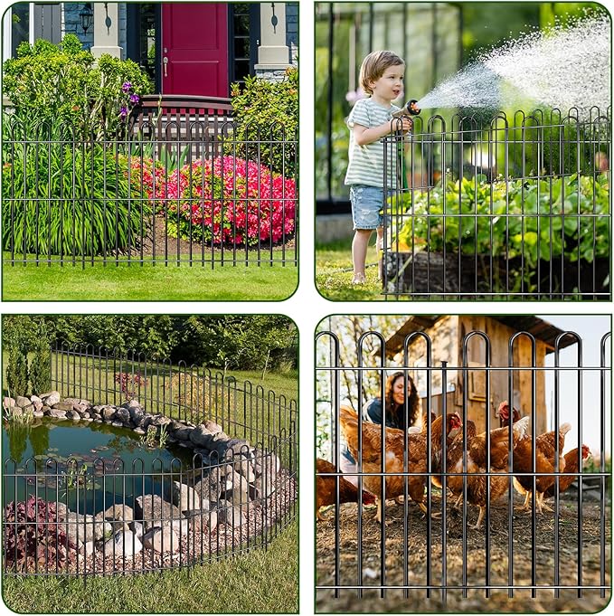 15 Panels Decorative Garden Fence, 32ft X 32in Rustproof Metal Animal Barrier Fence, No Dig Fence Garden Fence, Arched Flower Bed Edging Ornamental Wire Border Fencing for Outdoor Yard, Patio Decor