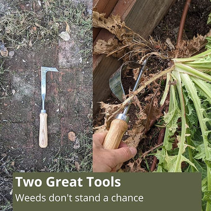 Weed Puller and Patio Paver Weeding Tool Set - Two Classic, Heavy Duty, Stainless Steel Weeding Tools with Beautiful Wooden Handles - by Truly Garden