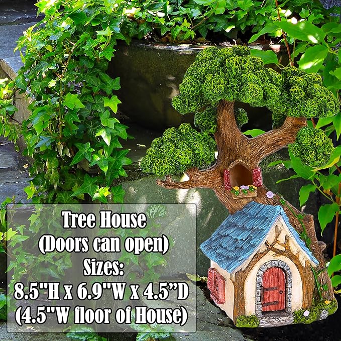 Mood Lab Fairy House - Fairy Garden Miniature Tree House - 8.5 Inch Tall Outdoor Decor for Fairies Figurines