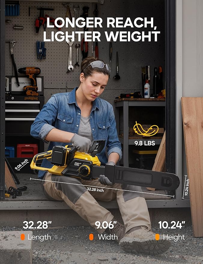 DeForce 16" 40V Cordless Electric Chainsaw, for DeWalt 20V Max Batteries, Brushless Battery Powered Chain Saw, with Auto Oiler, Handheld Chainsaw for Wood Cutting Tree Pruning(Bare Tool Only)