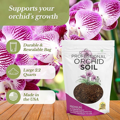 Orchid Soil Premium All Purpose Blend | Large 2.2 Quarts | Ready to Use for Orchids, Bromeliads, Epiphytic Plants | Lava, Calcined Clay and Pinebark | Made in USA