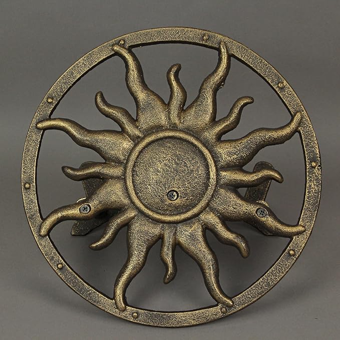 Bronze Finish Cast Iron Sun Wall Mounted Hanging Garden Hose Hanger Celestial Outdoor Decor - Weather Resistant - Easy Install Hose Holder - 11.5 Inches in Diameter