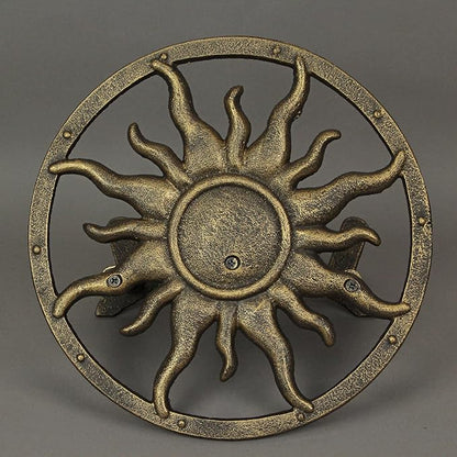 Bronze Finish Cast Iron Sun Wall Mounted Hanging Garden Hose Hanger Celestial Outdoor Decor - Weather Resistant - Easy Install Hose Holder - 11.5 Inches in Diameter