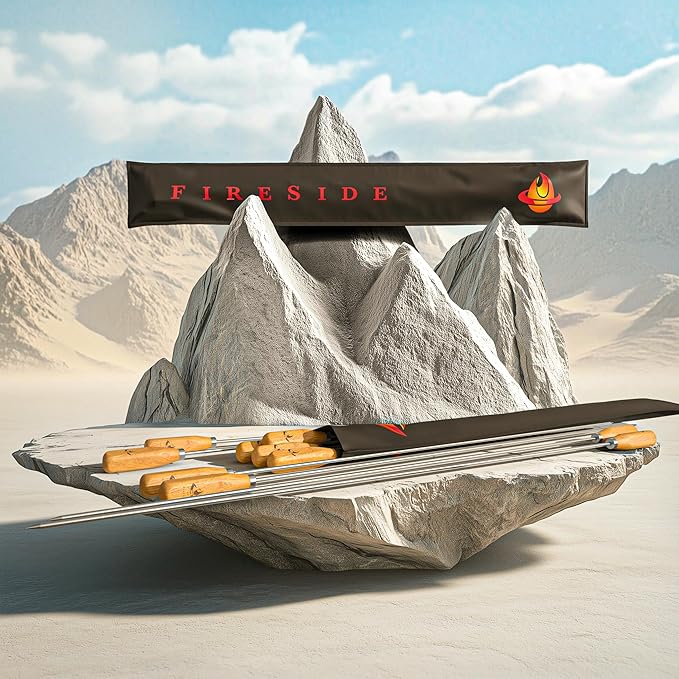 Marshmallow Sticks for Fire Pit - 34" Extra Long Roasting Smores Stick - Campfire Metal Skewers Roast Hot Dog Corn BBQ Utensil Holder Kit Outdoor Camping Accessories with Wooden Handle (10-Pack)