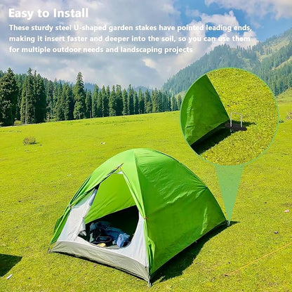 BDS-HOME 100sets Heavy Duty Garden Landscape Staples and Fixing Gasket with 1pc Pick Hook, 11 Gauge U Shaped Lawn Staples for Irrigation Hoses, Yard Weed Barrier, Fences and Tents, Decorations Fixed