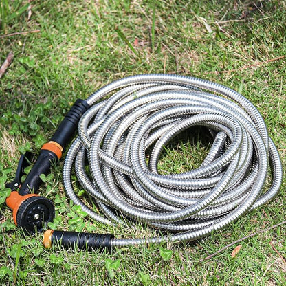 Garden Hose 50FT Stainless Steel Water Hose with 10 Functions Adjustable Spray Nozzle, Heavy-Duty Metal Garden Hose Flexible Durable No-Tangle & Kink Leak Dog Proof Hose for Yard Lawn(Orange)