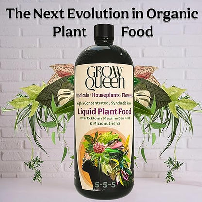 Organic Liquid Indoor Plant Food, Houseplant, Tropical & All-Purpose Indoor Plant Fertilizer, Organic Liquid Fertilizer 5-5-5 with Sea Kelp, 16oz Treats 110 Gallons