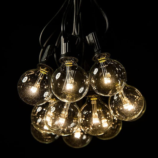 Hometown Evolution, Inc. Outdoor Globe String Lights (10 Foot, LED G40 Clear - Black Wire - 1.6" .6 Watt Bulbs)