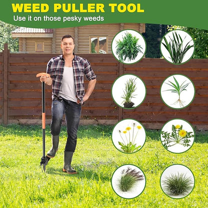 ZHENHAN Weed Puller Tool,43" Iron Stand-Up - No Bend Push-Pull Weeding Tool with Foot Pedal, Extra Long Handle Dandelion Remover for Lawn & Garden, Heavy Duty Root Extraction Tool （Black）
