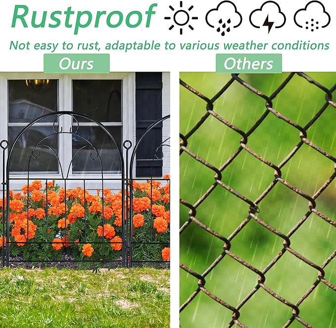 Garden Fence, 11ft(L) X 21in(H) 10 Pack Rustproof Metal No Dig Fence Panels, Garden Fencing Dog Fence Outdoor for Yard, Decorative Fences and Borders, Animal Barrier, Flower Bed, Patio