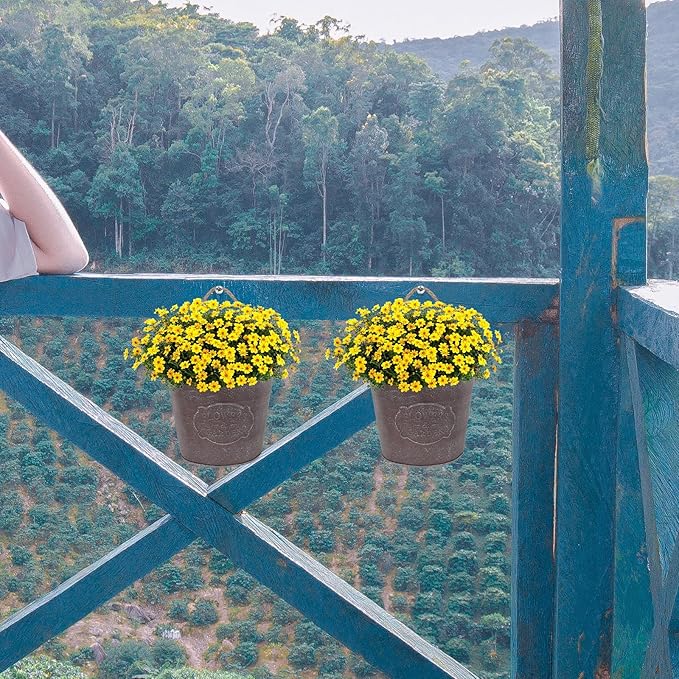 GANAZONO Wall Hanging Flowerpot 4-Pack Iron Art Small Indoor Outdoor Plant Holders with Lanyard for Succulents and Mini Plants Wall Mounted Planters