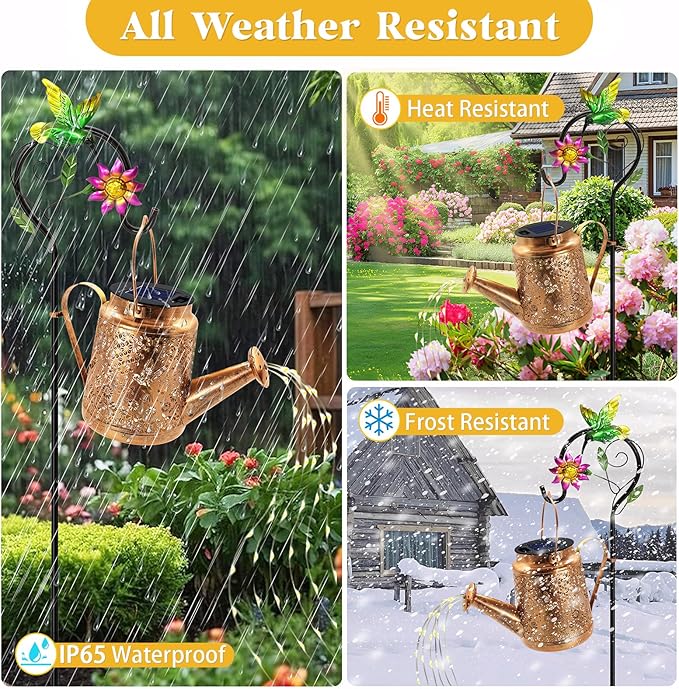 Solar Watering Can Lights, Hummingbird Hanging Lanterns Outdoor, Gardening Gifts for Mom Women Grandma Birthday, Waterproof Solar Lights Garden Decor for Outside Yard Art Patio Porch Lawn Backyard
