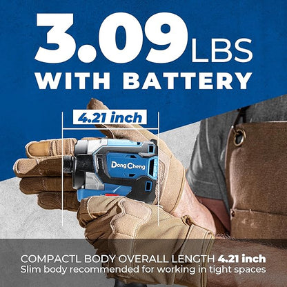 Dong Cheng 20V Brushless Impact Driver, 1840in-lbs Torque, 3200RPM, 4300IPM, 1/4" Hex Chuck, 4 Work Modes, with 2 * 2.0Ah Batteries