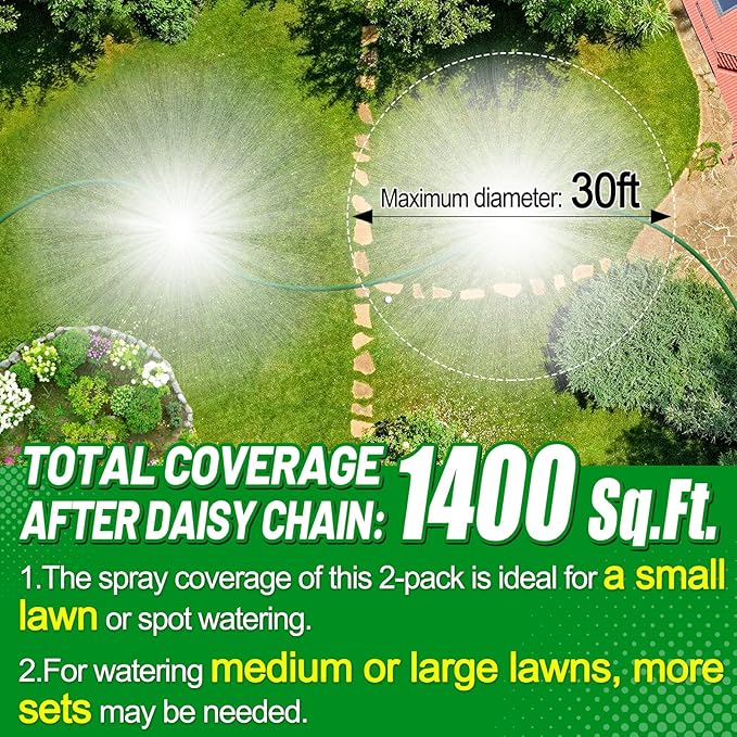 2 Pack Metal Lawn Sprinklers for Yard - 360° Coverage Water Sprinklers, Adjustable Brass Nozzle with Aluminum Alloy Spike Base for Small Medium Garden Irrigation