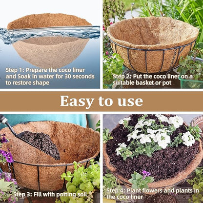 Legigo 4 Pack 20 Inch Hanging Basket Coco Liners Replacement, 100% Natural Round Coconut Coco Fiber Planter Basket Liners for Hanging Basket Flowers/Vegetables