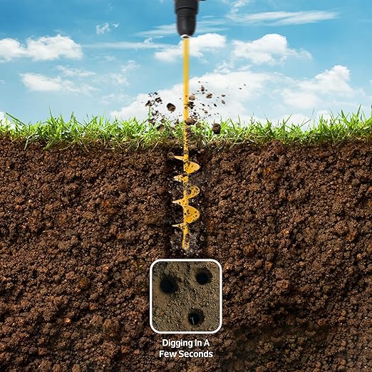 Garden Auger Drill Bit for Planting - 2"(D) x14.5(L) - Post Hole Digger Drill Auger for Gardening Bulbs, Flowers, and Bedding Plant - Made to Fit in Any 3/8 Hex Drill (Yellow)