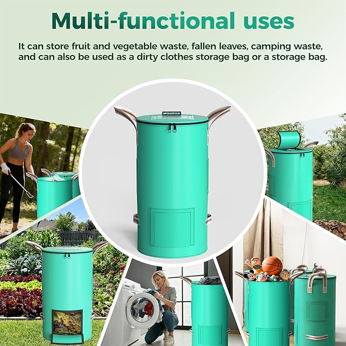 Reusable Garden Yard Waste Bag – 43 Gallon Breathable Thickened Reusable Lawn Bag, with 4 Handles for Easy Moving & Foldable Design, for Leaf & Miscellaneous Debris Collection(Green)