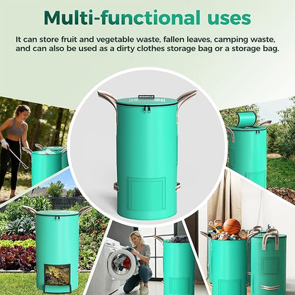 Reusable Garden Yard Waste Bag – 14.39Gallon Breathable Thickened Reusable Lawn Bag, with 4 Handles for Easy Moving & Foldable Design, for Leaf & Miscellaneous Debris Collection(Green)