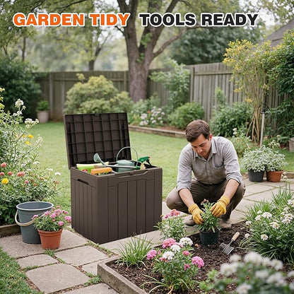 32 Gallon Deck Box Outdoor Indoor Waterproof Storage Box for Patio Furniture, Pool Accessories, Garden Tools, and Cushion Storage, Brown