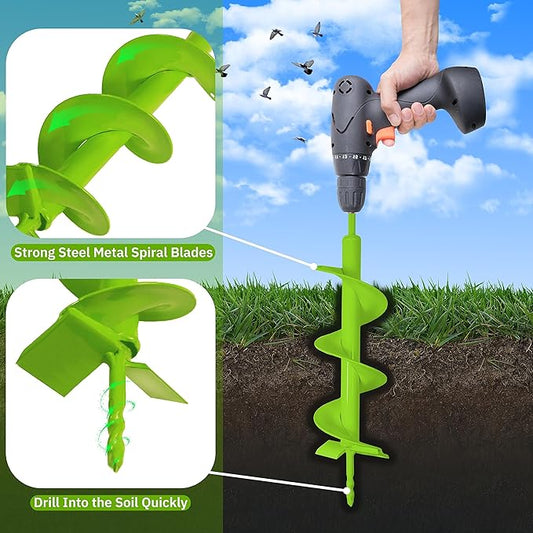 Upgraded Garden Auger Drill Bit 4 x 16”,Double Blade Heavy Duty Garden Auger Bit,Ice Drill Auger-3/8" Hex Drive Drill, for Planting Bulb & Bedding Plant Augers