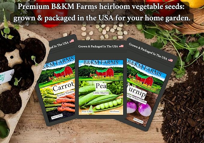 B&KM Farms 20,000+ Survival Seed Kit 5+ Year Supply. 30 Fruit & Vegetable Non-GMO Heirloom Seeds for Planting a Home Garden. Secure Emergency Weather-Proof Bucket