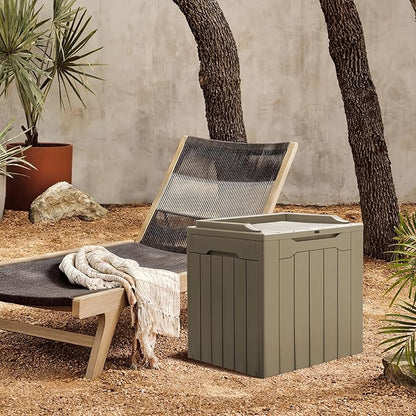 Greesum 31 Gallon Resin Deck Box All Weather Outdoor Storage Boxes for Patio Furniture Set,Outdoor Toys,Garden Tools,Light Coffee