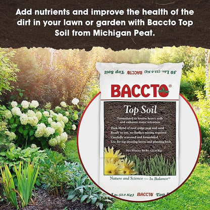 Michigan Peat 8-Pack Baccto Top Soil with Reed Sedge, Peat, and Sand, 50 Lbs - Outdoor Lawn and Gardening Mixture with Nutrients and Minerals - Ideal for Lawns, Gardens, and Raised Planting Beds