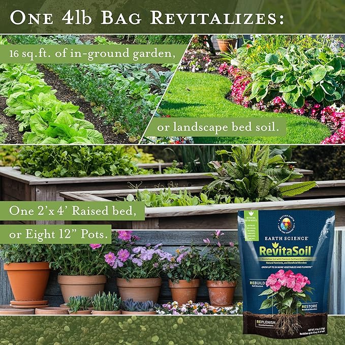 Earth Science RevitaSoil Soil Amendment, 4lb - Organic Soil Booster - Earthworm Castings, Worm Castings, Growth Enhancer, Nutrients - Grow 3X More Plants, Gardens, Landscapes, Raised Beds