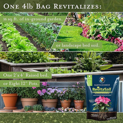 Earth Science RevitaSoil Soil Amendment, 4lb - Organic Soil Booster - Earthworm Castings, Worm Castings, Growth Enhancer, Nutrients - Grow 3X More Plants, Gardens, Landscapes, Raised Beds