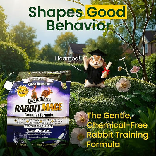 Nature’s MACE Rabbit Repellent 3 lb Granular/Treats 1,350 sq ft./Rabbit Repellent and Deterrent/Keep Rabbits Out of Your Lawn and Garden/Safe to use Around Children & Plants.