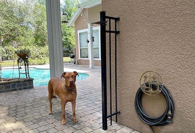 Bronze Finish Cast Iron MCM Stars Wall Mounted Hose Holder - Stylish Mid-Century Modern Garden Decor Solution - 11.5 Inches in Diameter, Weather-Resistant