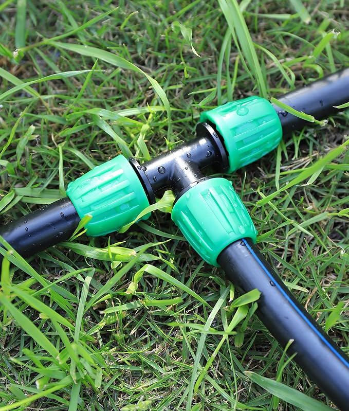 15 Pack 1/2 Inch Drip Irrigation Tee Fittings (1/2" ID x0.6-0.63" OD) - 1/2'' Drip Line Anti-Drop Barbed Lock Nut T Connectors for 1/2 Inch Drip Irrigation Tubing System Connection