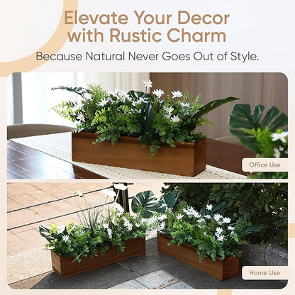 zaqro Wood Planter Box Set of 2 – Real Acacia Planter Boxes with Removable Soft Plastic Cut to fit Liners – Long Rectangular Indoor - Window Planter Box for Herbs, Flowers, Succulents