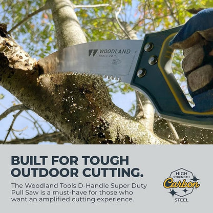 Woodland Tools Super Duty D-Handle Pruning Saw – Curved Tree Saw with Hardened Steel Blade, Aggressive Teeth, Non Slip Grip – Manual Tool for Limb Cutting, Branch Removal, and Yard Work