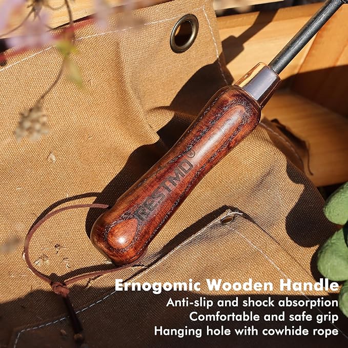 RESTMO Heavy Duty Crack Weeder Tool, Crevice Weeding Tool for Garden Lawns, Courtyards, and Patio Paving with Moss, L-Shaped Manual Weeder, Wooden Handle Gardening Tool