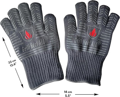 GRILL HEAT AID BBQ Grill Gloves Heat Proof for Grilling – Fireproof 1472°F Heat-Resistant Grill Mitts for Outdoor Barbecue and Smoker, Campfire, Fire Pit, Oven Glove with Fingers for Baking Pizza