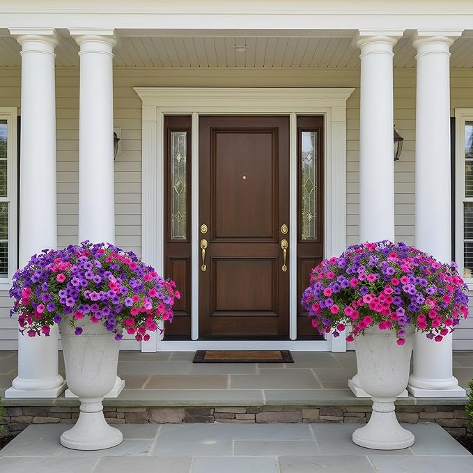 23.6" Tall Plastic Urn Planters for Outdoor Plants with Drainage Holes & Trophy Design, Set of 2 Heavy-Duty Classic Indoor Large Flower Pots, Outdoor Planters for Porch/Home/Garden, Grey