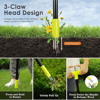 ORIENTOOLS 3 Claws Weed Puller Tool, Stand Up Weed Puller with Long Ergonomic Handle, Weed Puller Tool Stand Up Heavy Duty, Dandelion Picker, Garden Tools for Weeding, Weed Remover Tool for Lawn, Yard