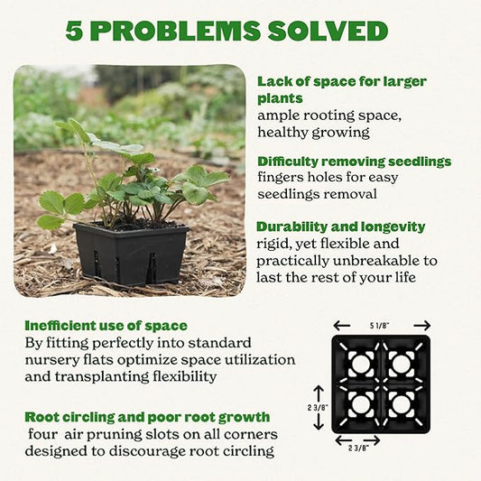 Epic Gardening Reusable Seed Starter Tray - 4 Cell 3"/32 Seedling Starter Trays - Easy Watering, Indoor Greenhouse, Plant Starter, Gardener-Friendly for Seedlings | UV-Treated & BPA-Free - Black