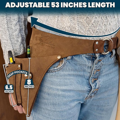 Leather Garden Utility Belt for Women - Florist Tool Holster, Gardening Apron - Gift Box Included, Hammer Holder