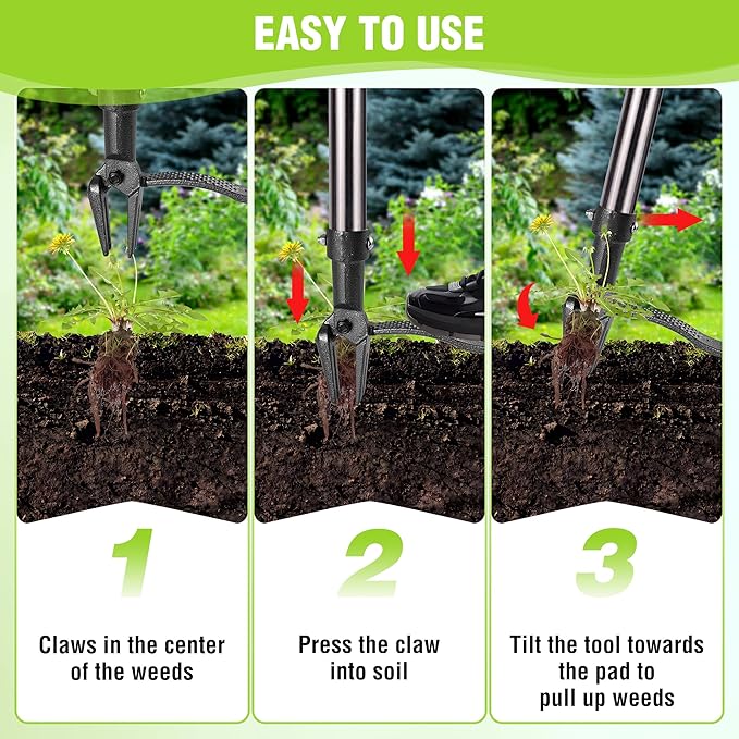 WORKPRO Weed Puller Tool with Long Adjustable Handle (33", 46"), Stand Up Heavy Duty Weed Remover- 4 Claw Steel Head & Foot Pedal for Easy Weeding, Detachable Dandelion Picker for Lawn/Yard/Garden