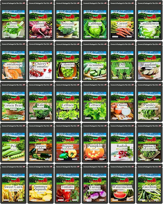 Beginner Survival Seed Vault: 20,000+ Heirloom & Non-GMO Seeds (30 Easy to Grow Varieties) by B&KM Farms