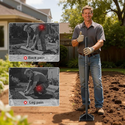 Heavy Duty Steel Tamper with Upgraded Bolts & Reinforced Base, 48" Handle with Comfortable Rubber Grip, 8×8" Plate, Easy to Assemble Hand Tamper for Soil, Gravel, Asphalt & Lawn